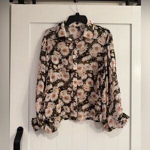 eesome Floral Sheer Blouse - Black and Pink
